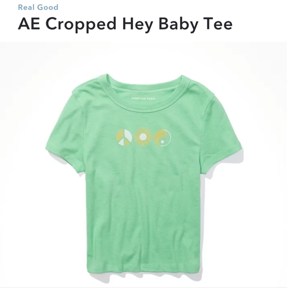NWOT AE Cropped Hey Baby Tee Green Medium - Picture 2 of 6